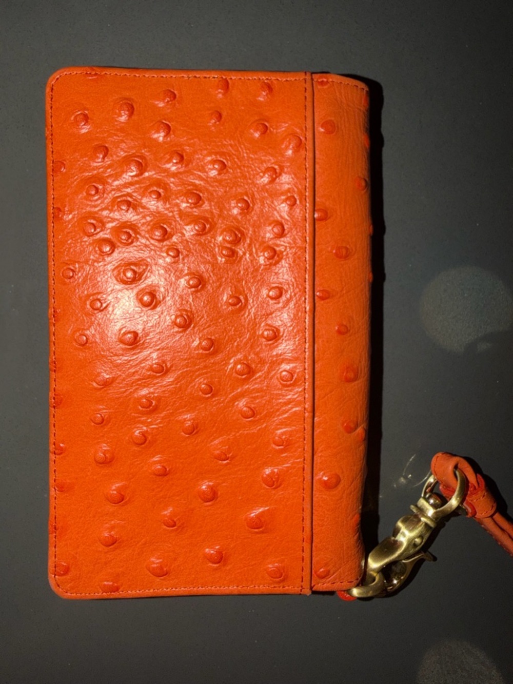 Brahmin Orange Ostrich-Texture Wristlet Clutch with Gold Plate - Picture 5 of 5
